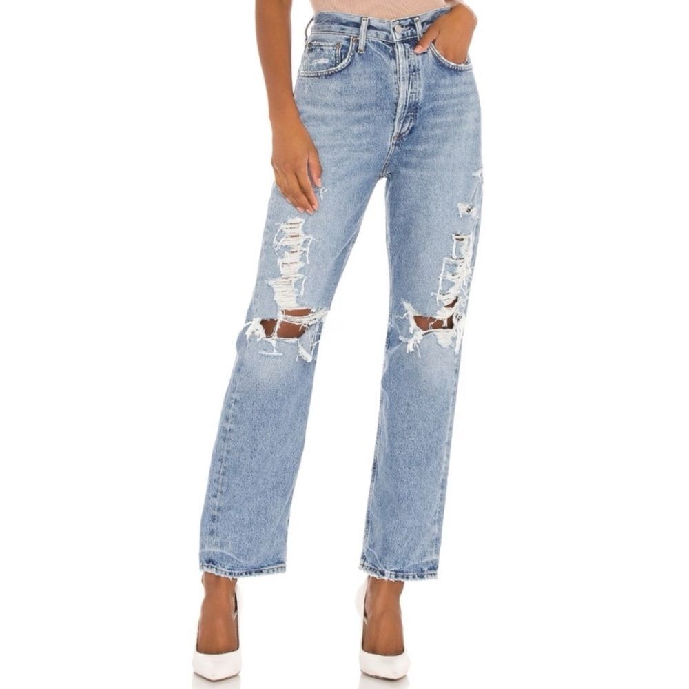 AGOLDE 90's Mid Rise Loose Distressed Jeans in Major Size 24 - Picture 2 of 13